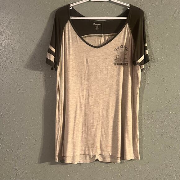 Wrangler Unisex Lightweight "Go Climb A Cactus" T shirt Green and Beige - Picture 1 of 8